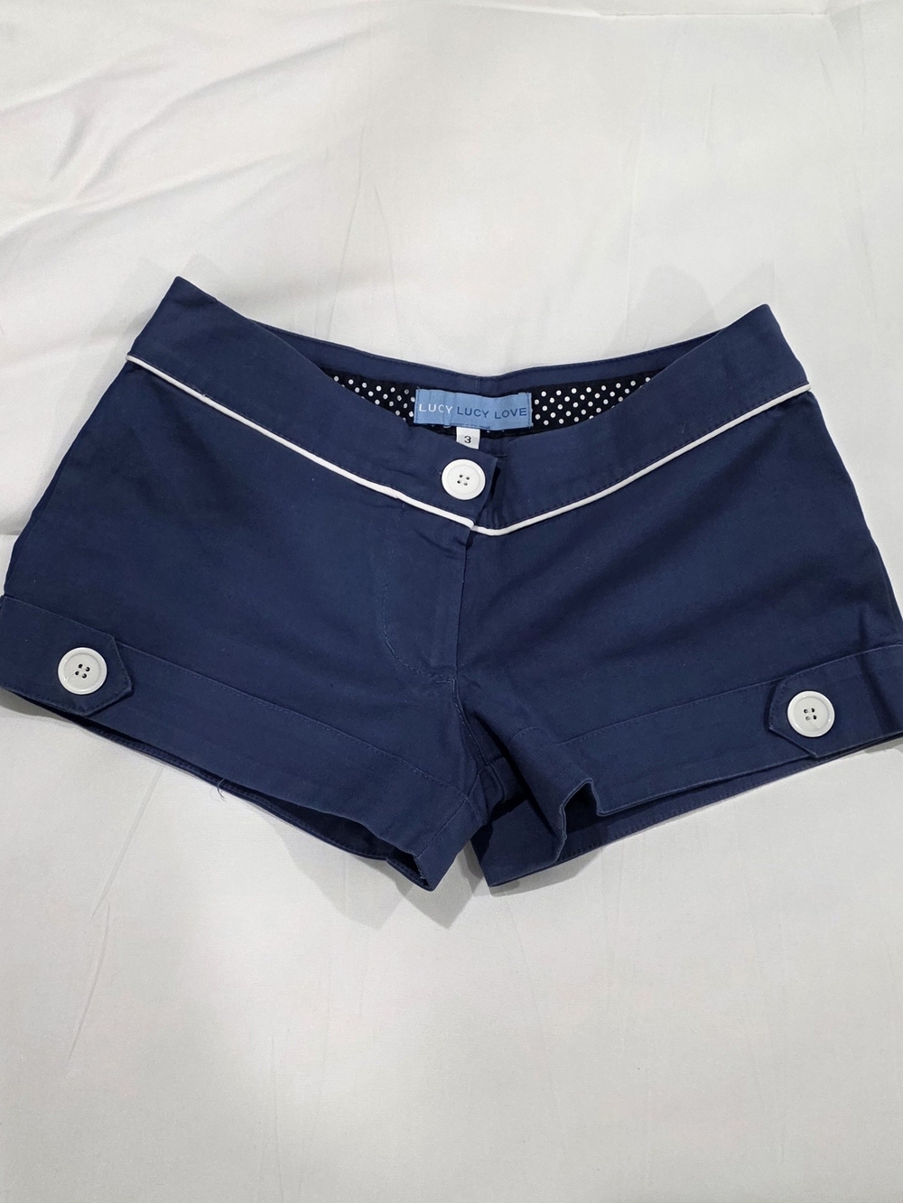 Lucy Love Navy Shorts with White Piping and Button Accents